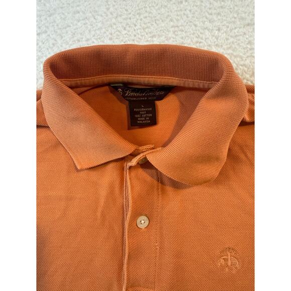 Brooks Brothers Performance Knit Cotton Polo Men Size Large Orange Golf Shirt - Picture 2 of 7